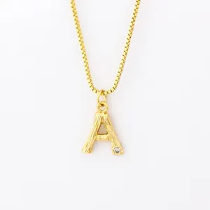 Gold initial A bamboo pendant necklace minimalist 18k gold plated fashion jewelry for women