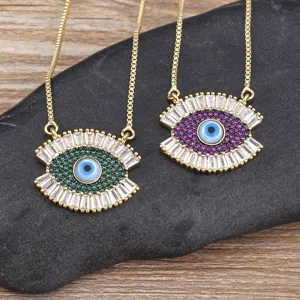Turkish Evil Eye Pendant Necklace For Women Copper 18K Gold Plated Zirconia Blue Eye Amulet Protection Jewelry Party Accessories