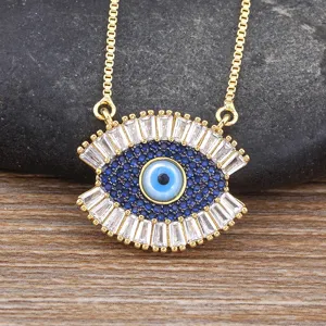 Turkish Evil Eye Necklace Gold Pendant Women Blue Crystal Demon Eye Fashion Jewelry Gift