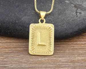 Gold stainless steel initial letter L pendant necklace, retro textured hip hop jewelry for men.