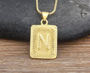 Men gold initial letter N pendant necklace hip hop stainless steel jewelry detail view