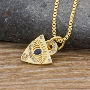 Επιχρυσωμένο Κολιέ Evil Eye με Μπλε Ζιργκόν και Λαμπερές Πέτρες Μόδας Γυναικείο.