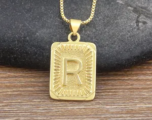 Men's 18K gold plated hip hop letter pendant necklace with stylish initial R design for daily wear.