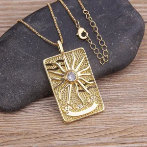Gold tarot card pendant necklace with sparkly cubic zirconia for women and men trendy jewelry