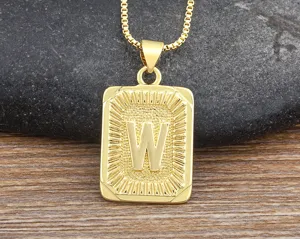 Gold color initial W letter pendant necklace with box chain hip hop jewelry for men women