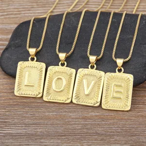 Hip Hop Gold Plated Copper Zirconia Initial Letter Pendant Necklace for Men Women Capital A-Z Alphabet Jewelry Gift