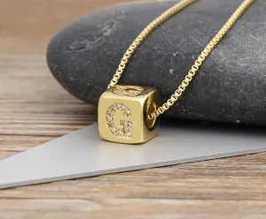 Gold-plated cubic zirconia letter G cube pendant necklace for women fashion jewelry