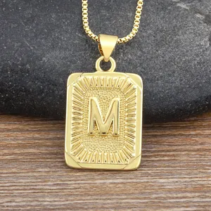 Men gold initial letter pendant necklace hip hop stainless steel square chain jewelry gift