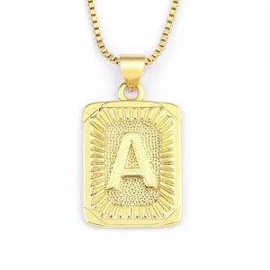Gold letter A pendant necklace hip hop style geometric rectangular charm jewelry for men women