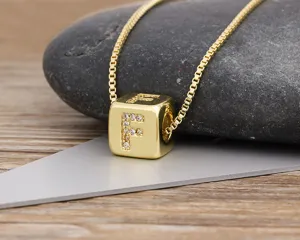 Gold-plated cubic zirconia letter F pendant necklace for women, elegant daily jewelry.