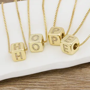 Gold plated cubic zirconia cube letter pendant necklace set spelling hope for women jewelry