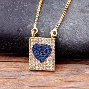 Collier Pendentif Serrure Coeur en Cuivre Plaqué Or 18K Incrusté de Zirconia Coloré Bijoux de Mode pour Femmes