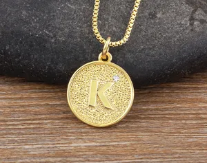Gold Plated Initial Letter K Pendant Necklace Dainty Zircon Round Charm Jewelry Detail Shot