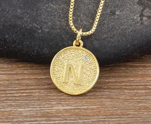 Gold plated letter N pendant necklace with sparkling zircon, simple fashion women jewelry.