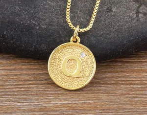Minimalist 18k gold plated brass cubic zirconia letter Q pendant necklace for women fashion.