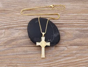 Gold cross pendant necklace for women sparkling cubic zirconia religious jewelry gift styling chic