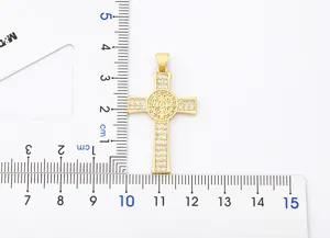 Gold Plated Cross Pendant Cubic Zirconia Necklace Detail View Size Reference Spec