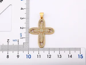 Detailed view of the 18K gold plated pave zircon cross pendant, showcasing fine jewelry craftsmanship.