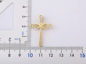 Gold Plated Zircon Cross Pendant Necklace Dainty Infinity Cross Jewelry Detail View