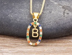 Gold colorful zircon letter B pendant necklace stylish trendy clavicle chain for women