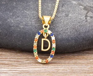 Gold initial D pendant necklace with colorful cubic zirconia stones for women chic jewelry.
