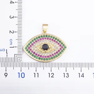 Retro evil eye pendant necklace with colorful pavé stones, stylish niche design jewelry.