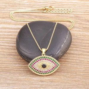 Vintage evil eye gold necklace with colorful cubic zirconia stones for women trendy jewelry