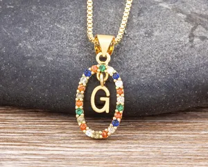 Cross-border Spanish letter necklace women colorful zircon pendant luxury clavicle chain