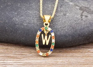 Gold-plated Letter W Pendant Necklace with Colorful Cubic Zirconia Stones for Women