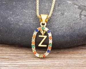 Gold-plated initial Z necklace featuring vibrant multicolored cubic zirconia pendant.