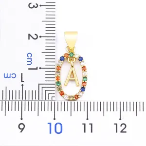 Gold-plated colorful cubic zirconia letter A pendant necklace, fashion luxury jewelry gift.