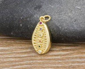 Gold-plated copper micro-pave colorful zirconia shell pendant for stylish summer necklaces.