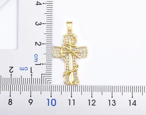 Gold Cross Sword Pendant Necklace Rhinestone Zircon Gothic Jewelry Detail Size Reference