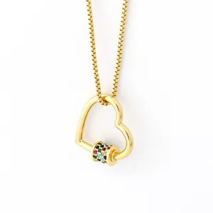 collier pendentif DIY chic avec fermoir vis cœur en zircone multicolore plaqué or 18k