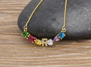 26 English Alphabet Letter Necklace Micro-inlaid Zircon Copper Plated Colorful Gemstone Pendant