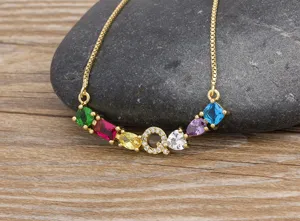 Gold plated colorful cubic zirconia letter Q pendant necklace for women fashion jewelry