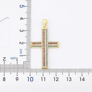 Gold plated multi-color cubic zirconia cross pendant necklace for women fashion jewelry