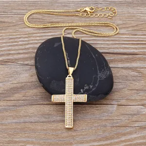 Gold Cross Pendant Necklace with Cubic Zirconia Fashion Jewelry for Women Daily Wear
