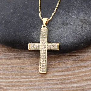 Gold-plated cross pendant necklace sparkling zirconia crystal pendant main view display