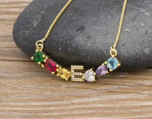 Gold-plated colorful cubic zirconia letter E pendant necklace dainty fashion jewelry for women