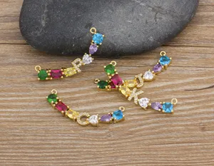 Gold plated micro pave cubic zirconia colorful letter charm pendant DIY jewelry making component