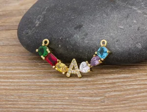 Gold-plated colorful cubic zirconia letter A pendant necklace connector for women fashion jewelry.