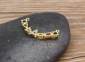 Gold plated micro pave zircon colorful gemstone letter A pendant detail view for necklace