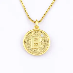 Minimalist 18K gold-plated zircon initial letter B round pendant necklace for women fashion