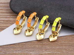 Chic enamel heart hoop earrings for women, stylish copper gold plated fashion jewelry gifts.