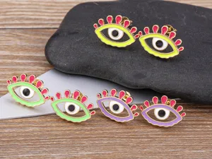 Exquisite copper 18k gold plated colorful dripping oil evil eye earrings fashion jewelry chic studs