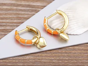 Gold Enamel Heart Hoop Earrings Copper 18K Real Gold Plated Sweet Chic Detail Shot Jewelry