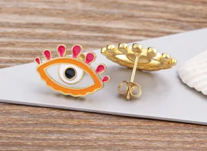 Gold plated evil eye stud earrings with colorful enamel creative jewelry for women girls