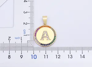 Copper micro-paved cubic zirconia letter A pendant necklace with colorful stones for women style.