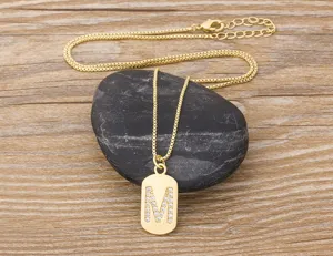 Gold-plated letter M pendant necklace with sparkling white zircons for women daily wear jewelry